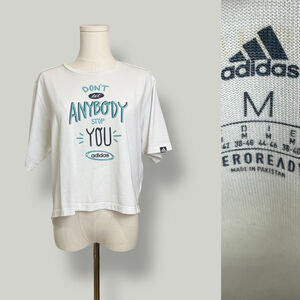 Adidas Top Women Size Medium White Crewneck Short Sleeves Cropped Tee Shirt
